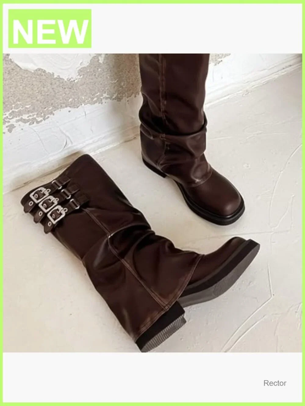 Fold Over Knee High Slouch Boots Chunky Goth Platform Square Toe Riding Boots